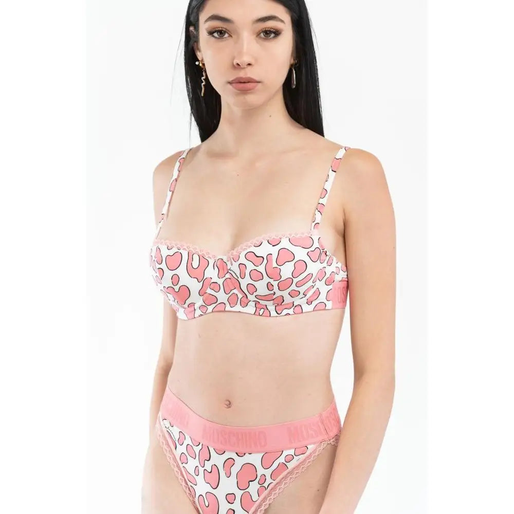 Moschino pink modal bra med leopardprint og matchende trusser