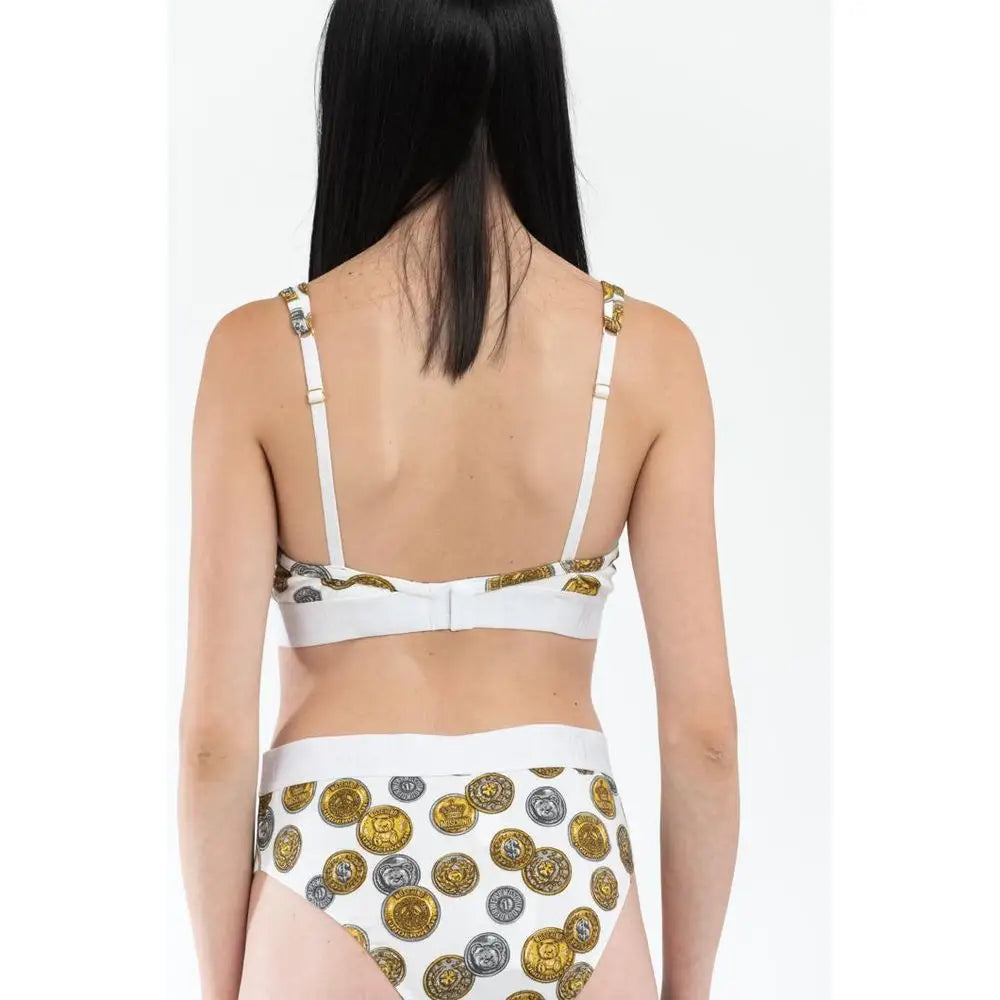 Moschino white cotton bra med guld- og sølvmønter i hvid bikini