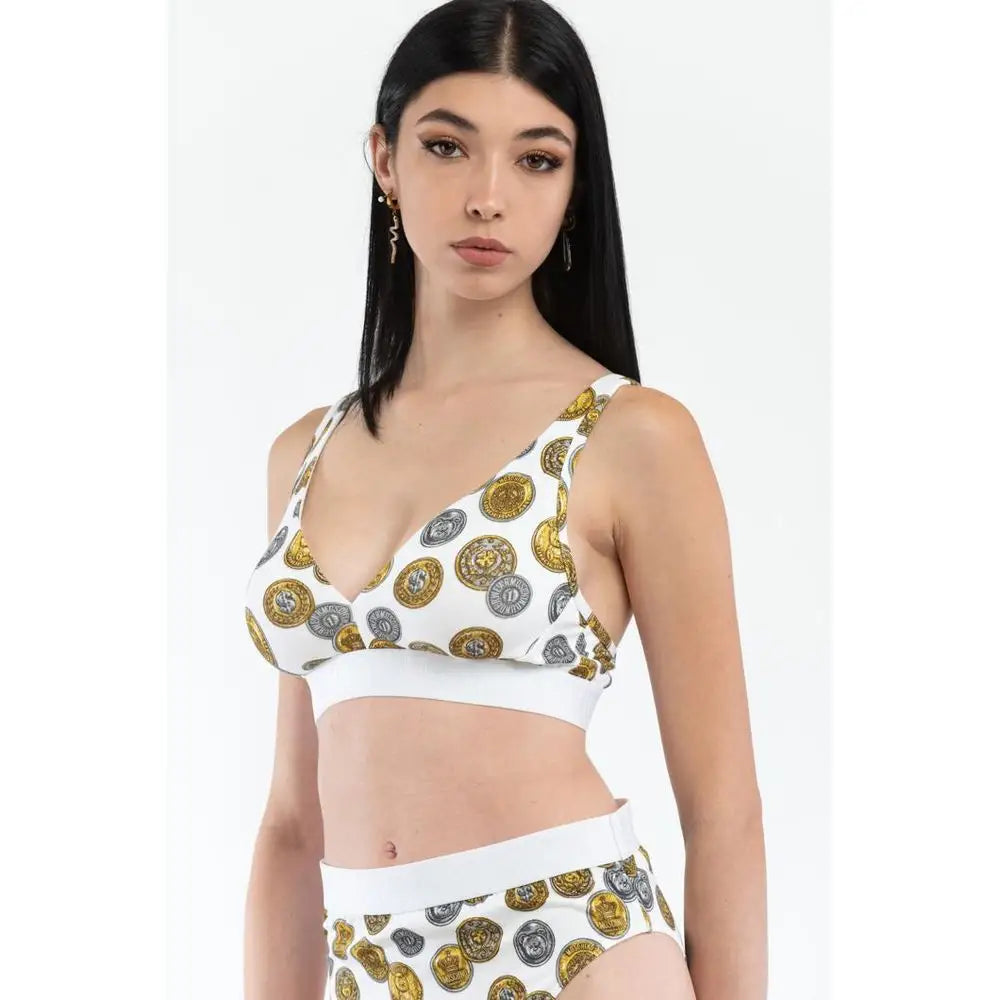 Moschino white cotton bra med guld- og sølv Medusa-motiver