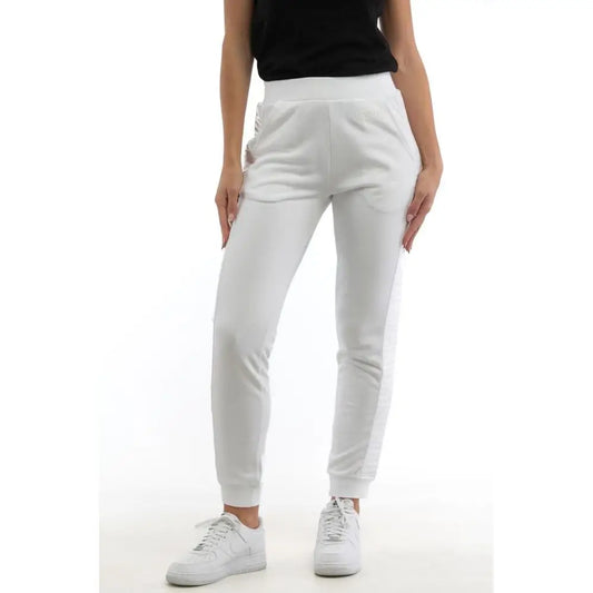 Moschino white cotton joggers i blødt, stretchy stof med side søm detaljer
