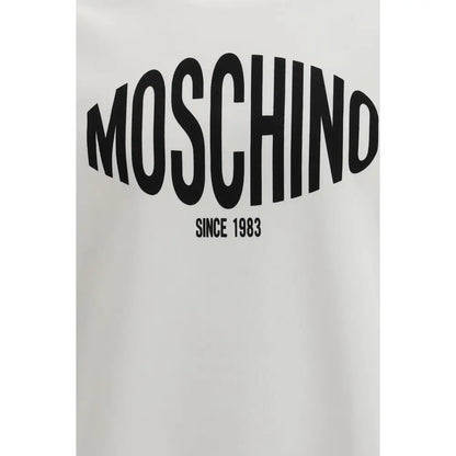 Moschino hvid bomuldssweatshirt med sort buet tekst since 1983, 100% originale brands