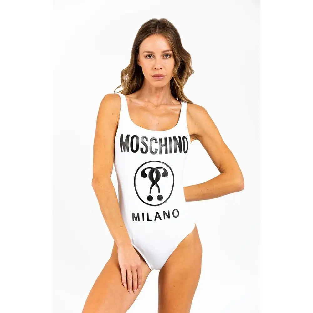 Moschino white polyamide one-piece swimsuit with black logo