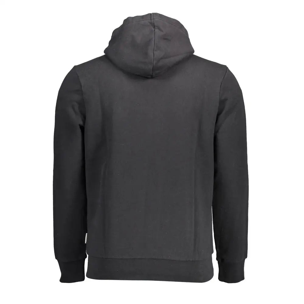 Napapijri black cotton men hoodie with soft textured fabric and ribbed cuffs
