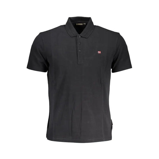 Napapijri black cotton polo shirt with red white flag emblem