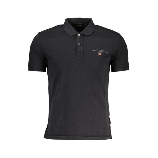 Napapijri black cotton polo shirt with textured fabric and embroidered logo
