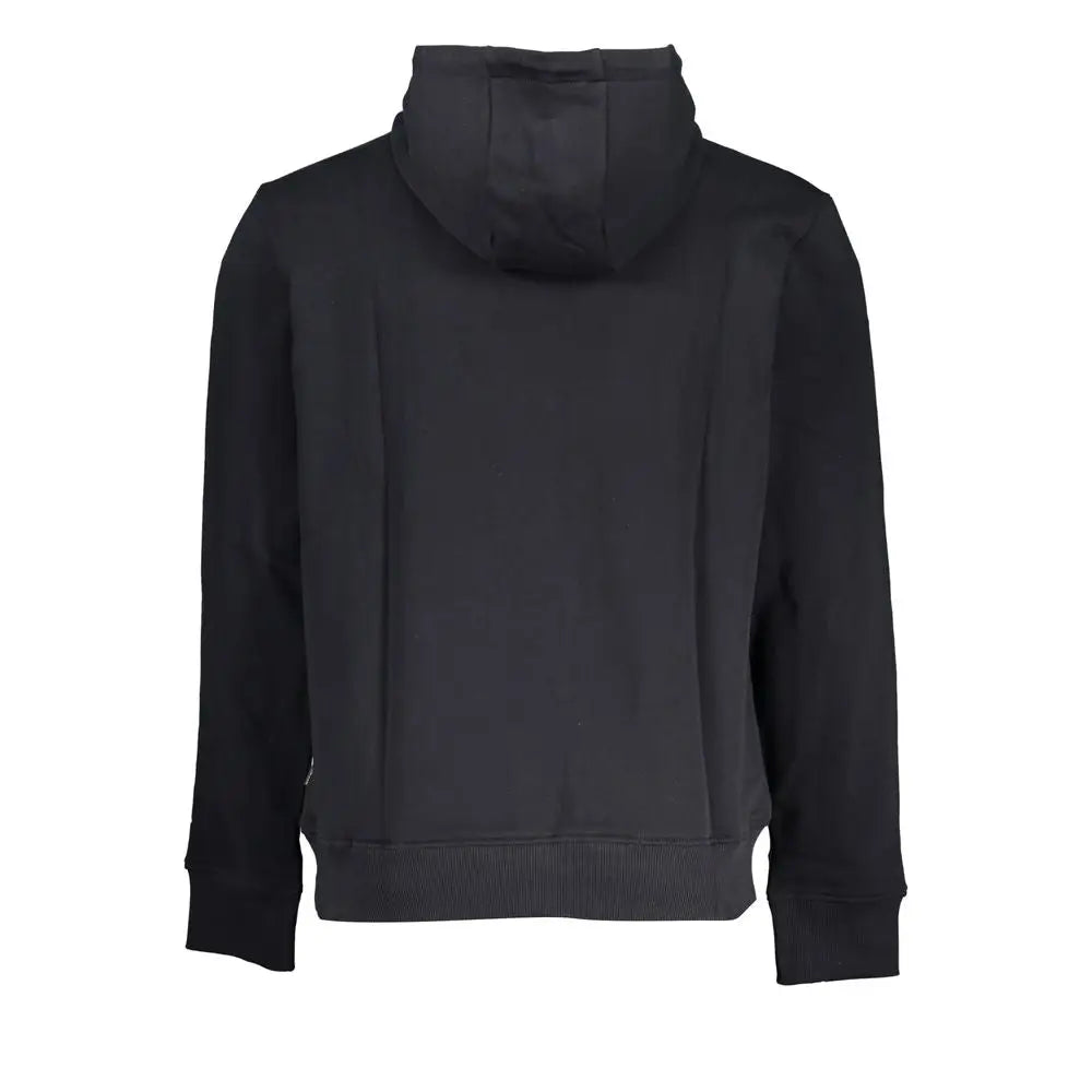 Napapijri black cotton herre hoodie med sort hette, ribbende manchetter og kant