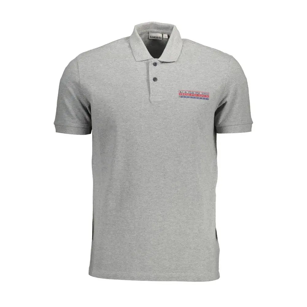 Napapijri brown cotton polo shirt with gray heathered fabric and red blue logo