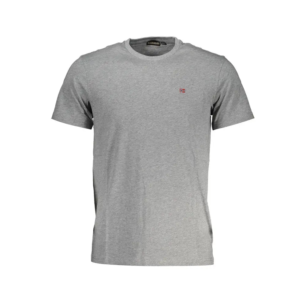 Napapijri brown cotton t-shirt with gray heathered fabric and red white logo