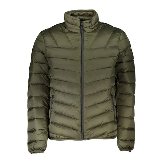 Napapijri green polyamide quilted puffer jakke med høj krave