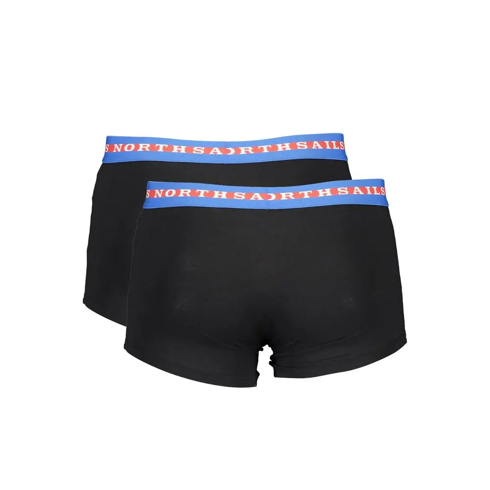 North sails black cotton boxer briefs med blå taljebånd og røde bogstaver