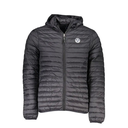 North sails black polyamide quilted hooded jacket med lynlås og logo