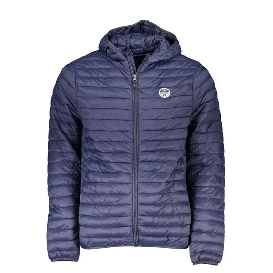 North sails blue polyamide quilted hooded jacket med lynlås og logo