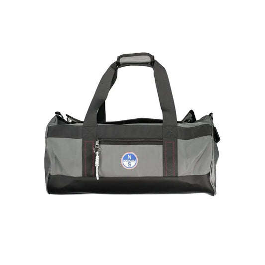 North Sails Grigio polyester duffel bag in gray and black with red stitching and circular logo