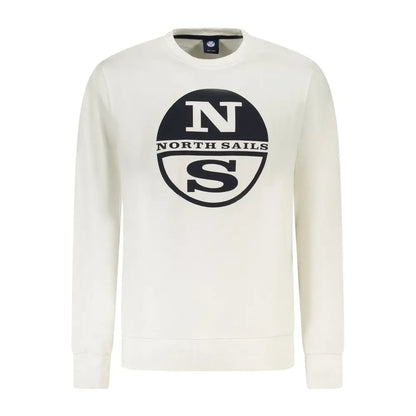 Cream-colored North Sails white cotton crewneck sweatshirt with bold black circular logo