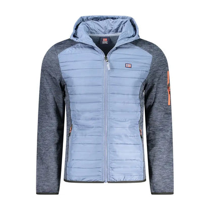 Azzurro polyester herrejakke med lyseblå quiltet hætte og orange lynlås