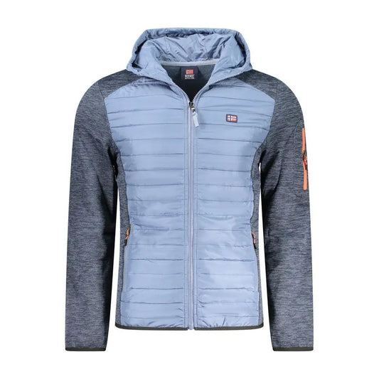 Azzurro polyester herrejakke med lyseblå quiltet hætte og orange lynlås