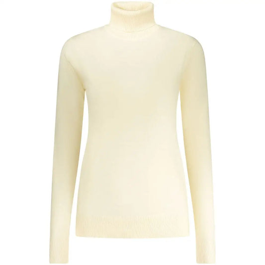 Cream-colored long-sleeved turtleneck sweater in bianco viscosa donna