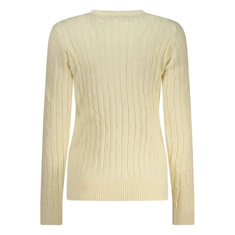 Bianco viscosa donna maglia: cream-colored cable-knit sweater with round neckline and ribbed cuffs