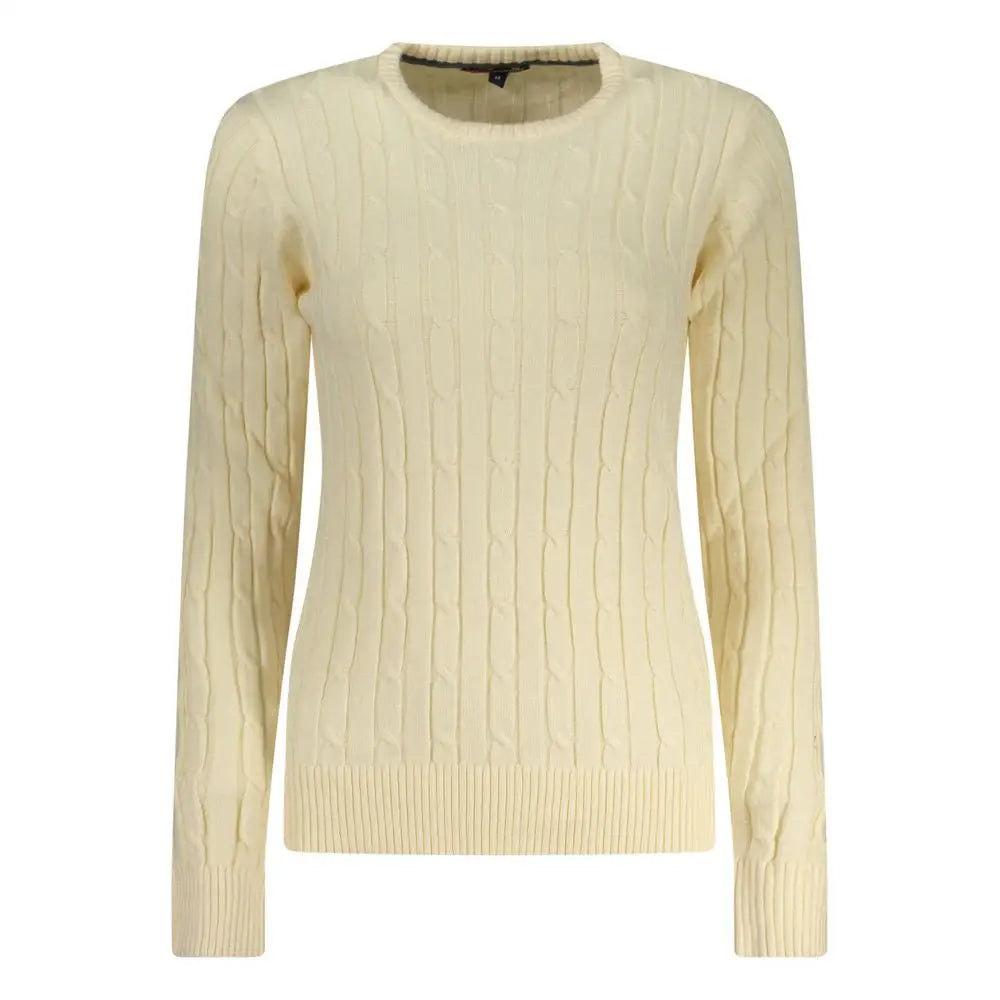 Bianco viscosa donna maglia: cream cable-knit crew neck sweater