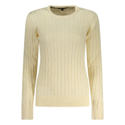 Bianco viscosa donna maglia: cream cable-knit crew neck sweater