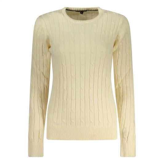 Bianco viscosa donna maglia: cream cable-knit crew neck sweater