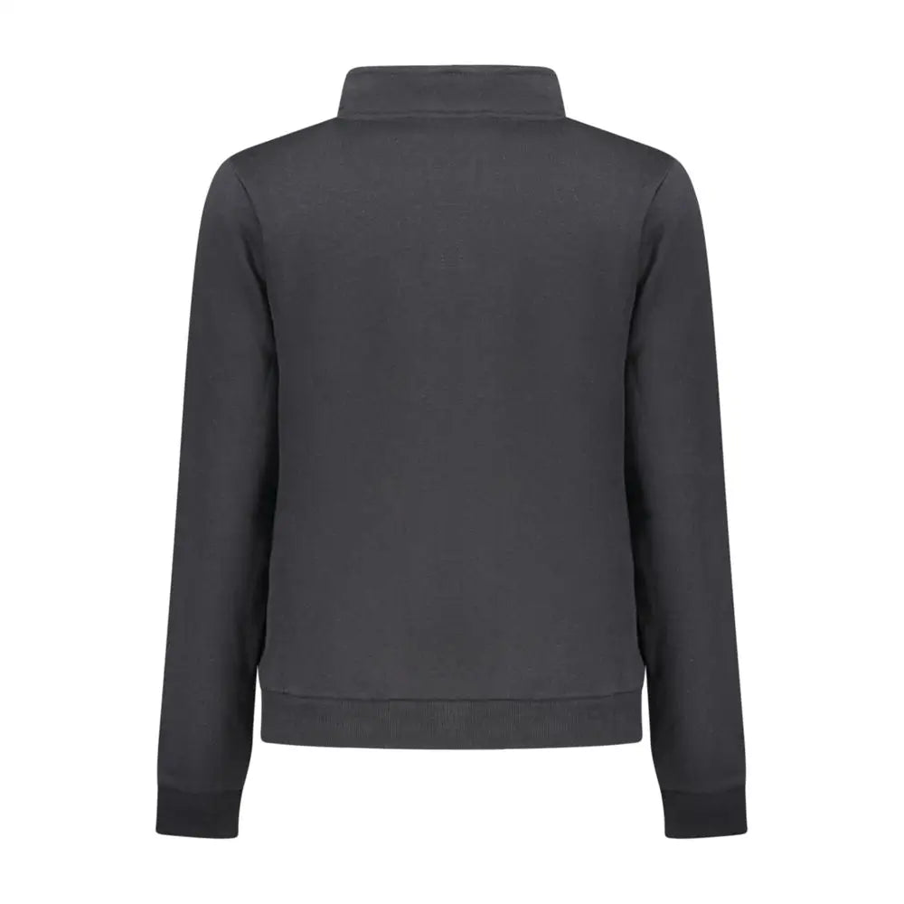 Mørk grå jakke med lynlås, høj krave og ribbete manchetter i sort bomuldssweatshirt