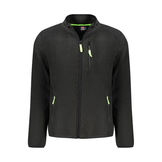 Sort svart polyester sweatshirt med neon grøn lynlås fra outlet mærkevarer