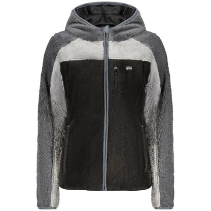 Cozy sort grå og sort polyester fleece hoodie med lyse paneler, 100% originale brands