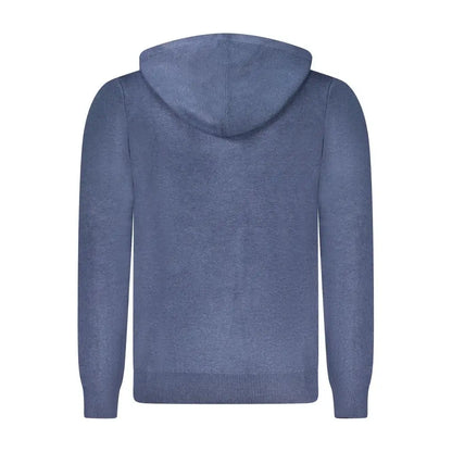 Blød blå strikket poliammide herre cardigan med heathered tekstur og ribbede manchetter