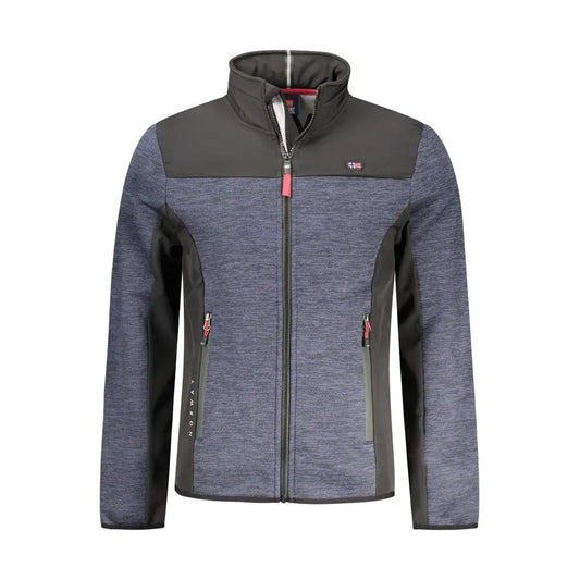 Mænds grå-sorte blu polyester jakke med norsk flag og rød lynlås