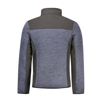 Grå og mørkegrå blokfarvet blu polyester jakke med høj krave, 100% originale brands