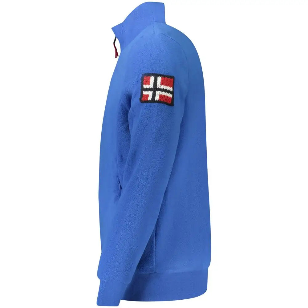 Blå polyester jakke med norsk flagbroderi og 100% originale brands
