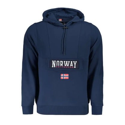 Navy blue pullover hoodie with Norway 1963’s blå embroidered flag pocket