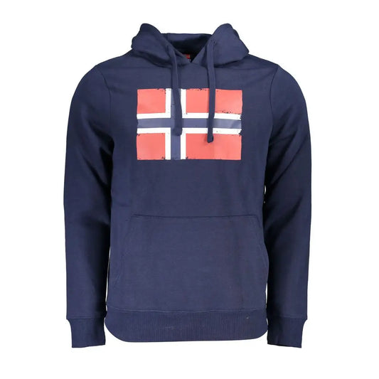 Navyblå bomuldssweater med falmet norsk flag på brystet