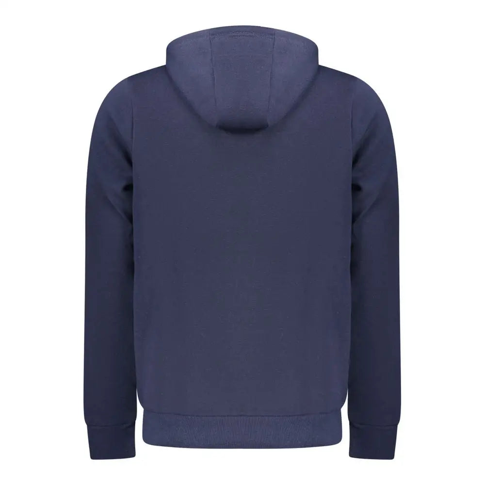 Navy blue hooded sweatshirt with ribbed cuffs and hem, Norway 1963s blå bomuldssweatshirt