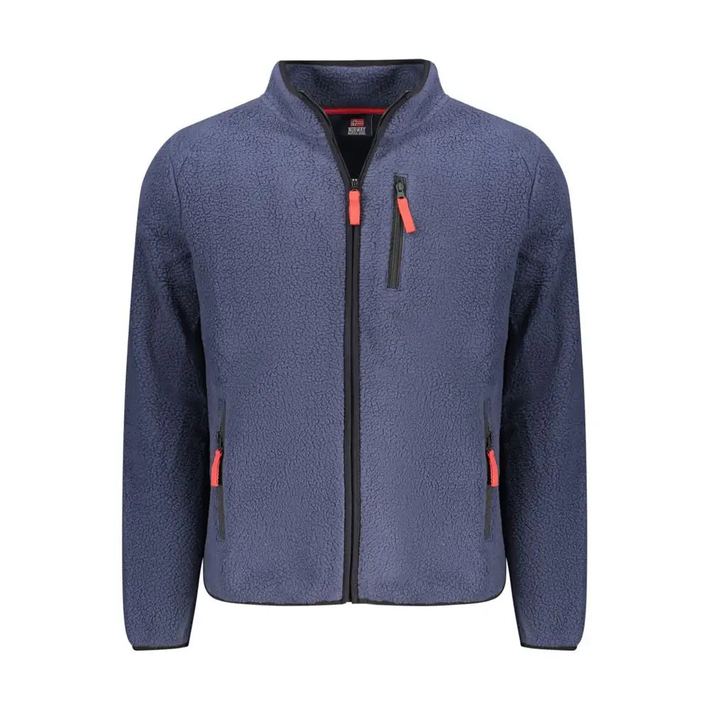 Navyblå polyester herresweatshirt med orange lynlåse og sort trim