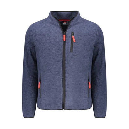Navyblå polyester herresweatshirt med orange lynlåse og sort trim