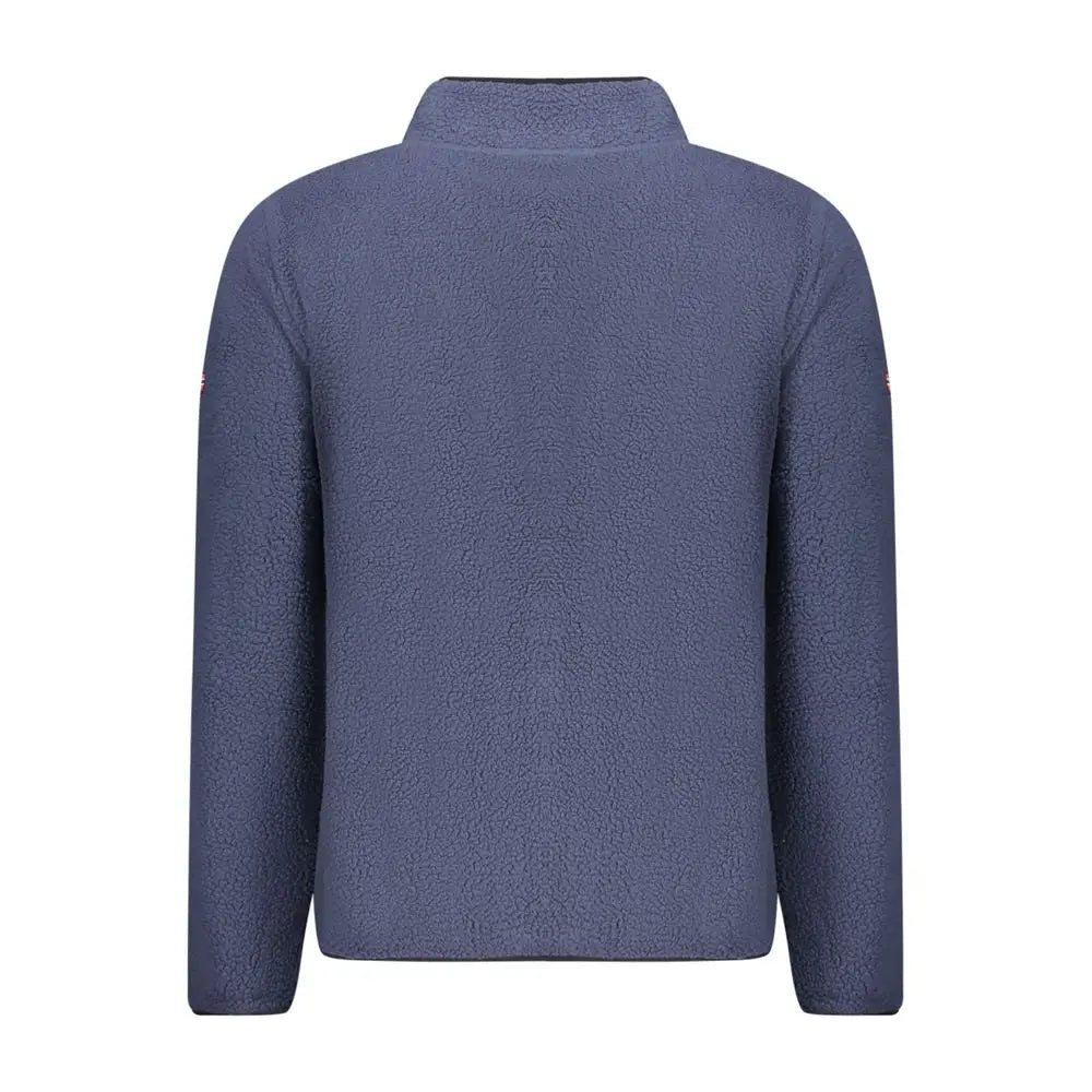 Navy blå polyester herresweatshirt med høj krave og plush tekstur