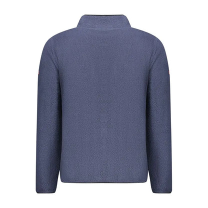 Navy blå polyester herresweatshirt med høj krave og plush tekstur