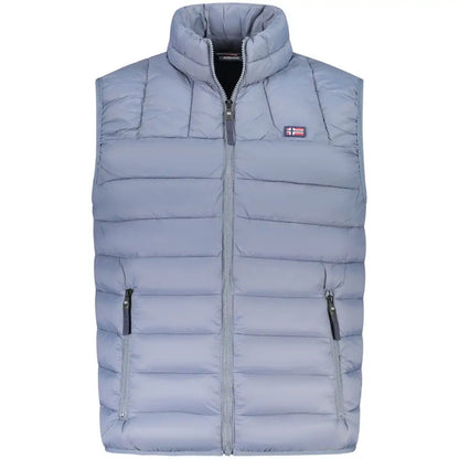 Lyst blå vatteret puffer vest i grå polyamide, Norge 1963 model