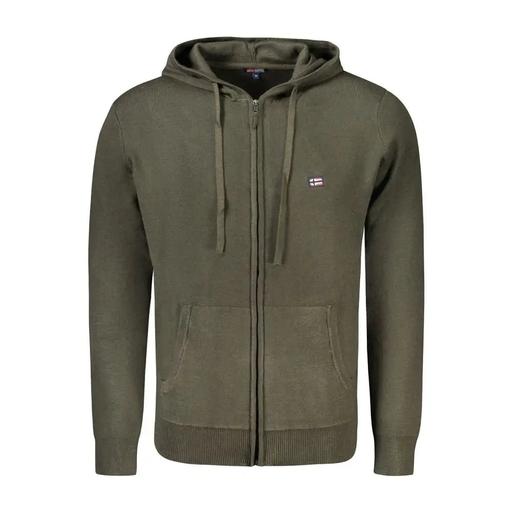 Olivengrøn cardigan med norsk flag, ribbet kanter, spar 30-70% på mode