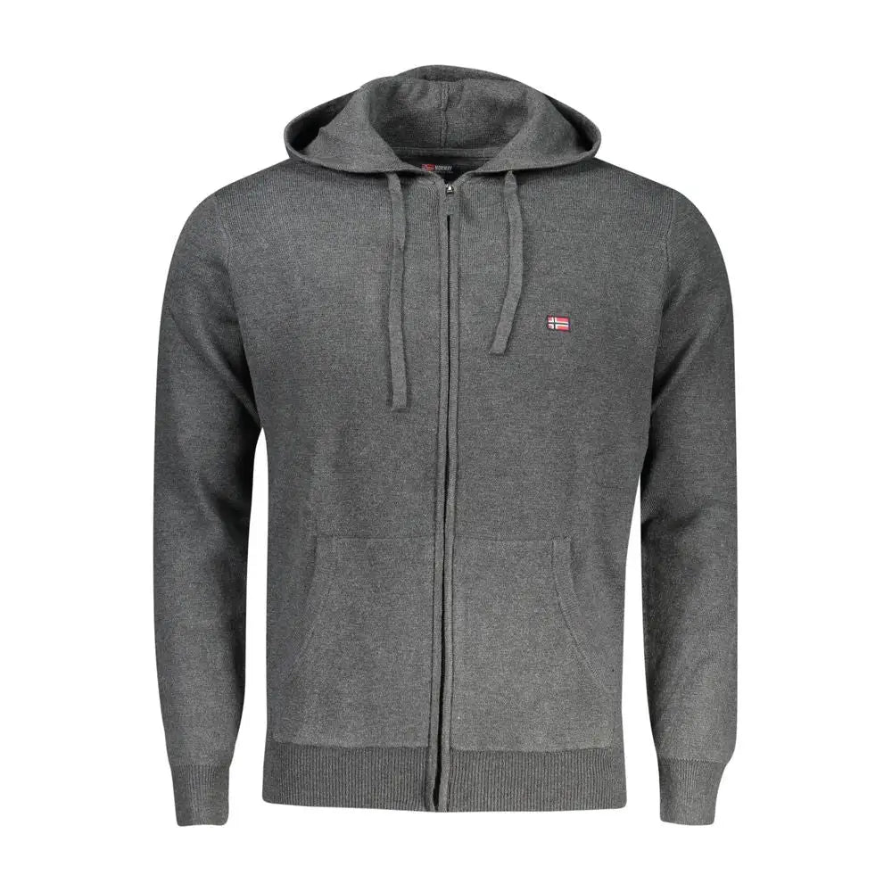 Grå hejret zip-up hoodie med norsk flag, grigio poliammide, 100% originale brands