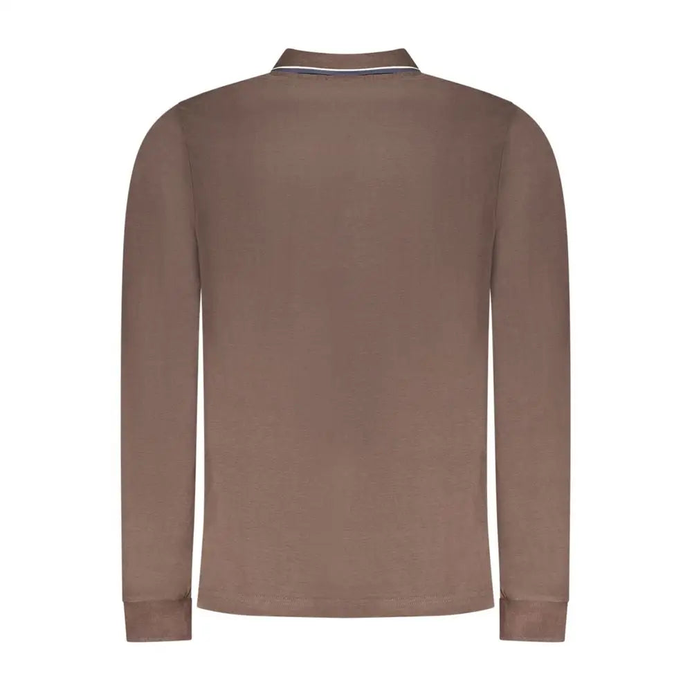 Taupe langærmet polo i marrone cotton med navy-hvid trim