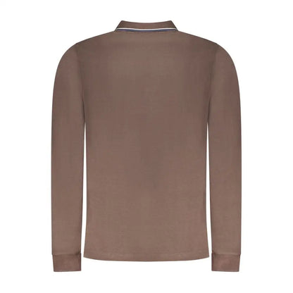 Taupe langærmet polo i marrone cotton med navy-hvid trim