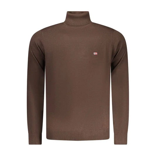 Brun turtleneck sweater i marrone poliammide med norsk flag-logo