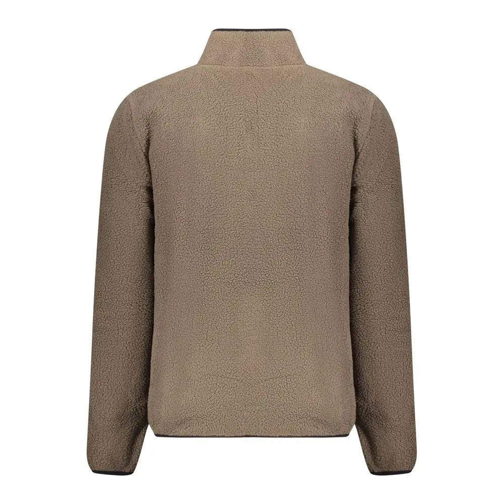 Tan fløjlsjakke i marrone polyester med høj krave og ribbede manchetter