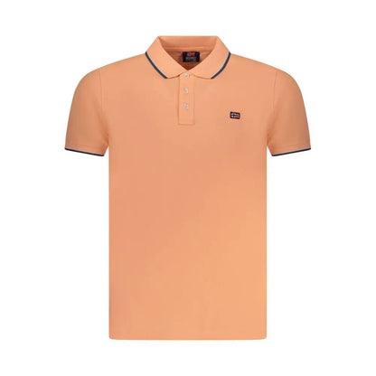 Norway 1963 pink cotton polo shirt med flagpatch og navy trim