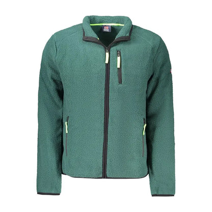 Teal grøn fleece jakke med sort trim og neon gul lynlås i verde polyester herre sweatshirt