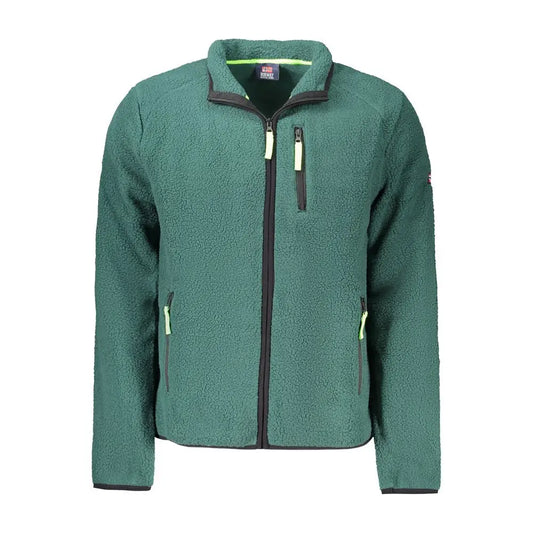 Teal grøn fleece jakke med sort trim og neon gul lynlås i verde polyester herre sweatshirt