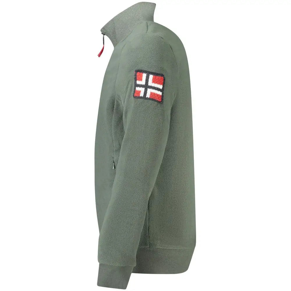 Olivengrøn fleece jakke med norsk flag patch, spar 30-70% på mode
